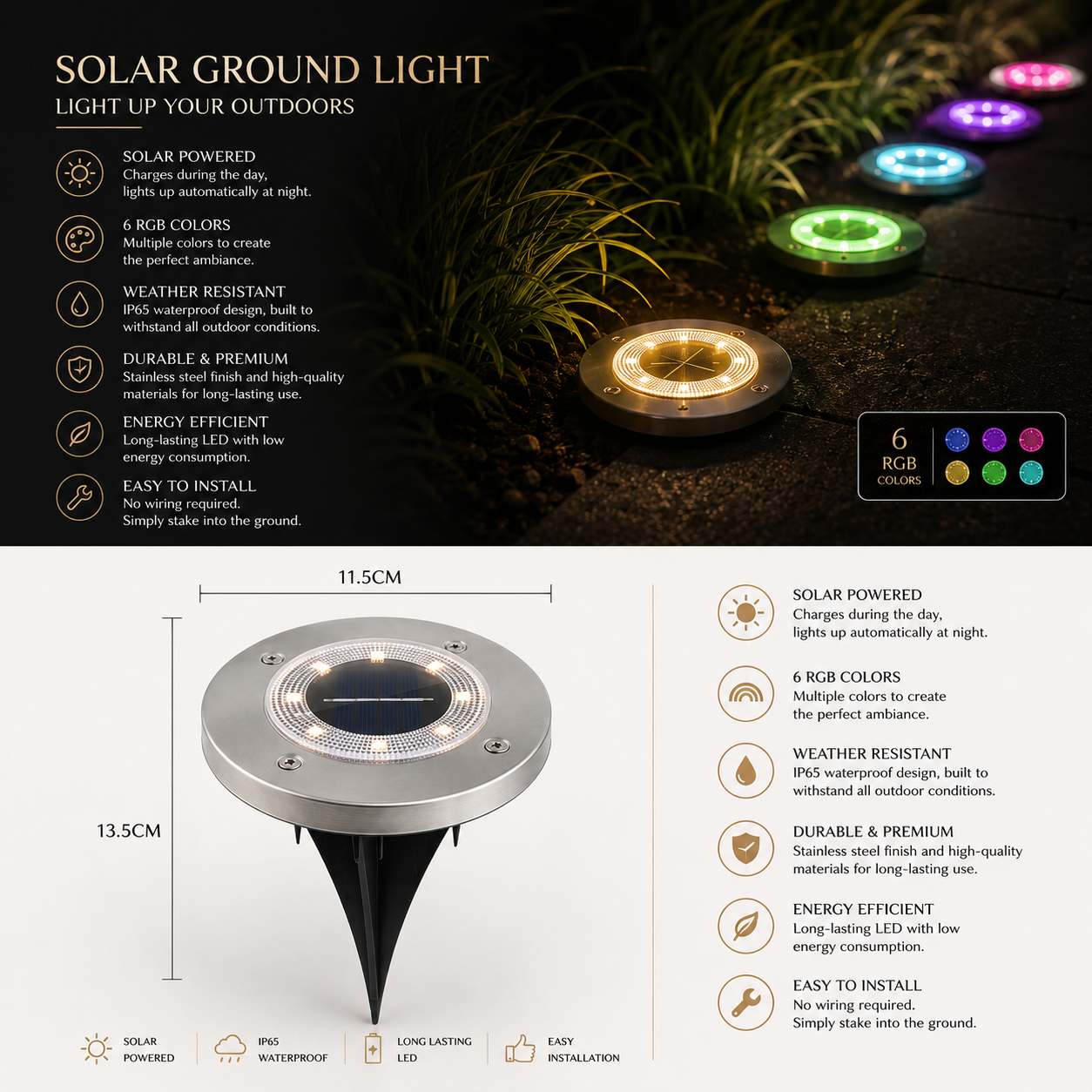 Outdoor Solar Lawn Garden Underground Light